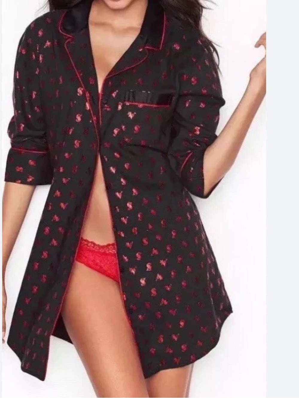 Victoria's Secret Black Sleep Shirt with Red Heart Print